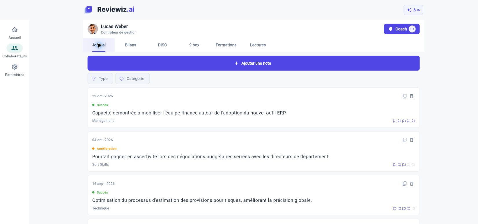 Journal collaborateur dans Reviewiz, version ordinateur.