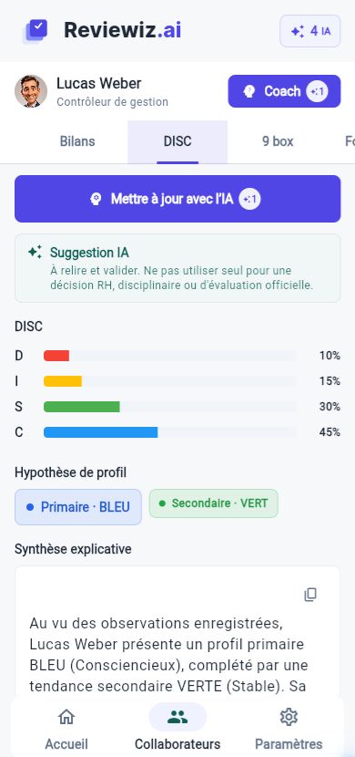 Hypothèse DISC dans Reviewiz, version mobile.